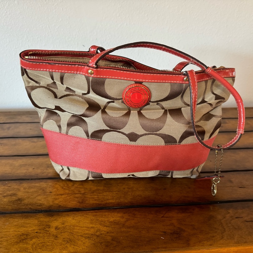 Coach Signature Tote with Red Accents